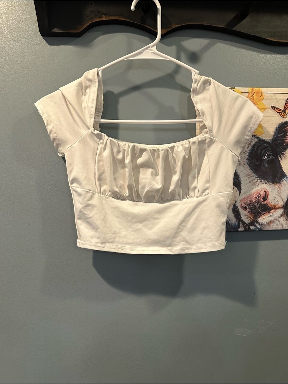 SHEIN White Ruched Square Neck Crop Top
